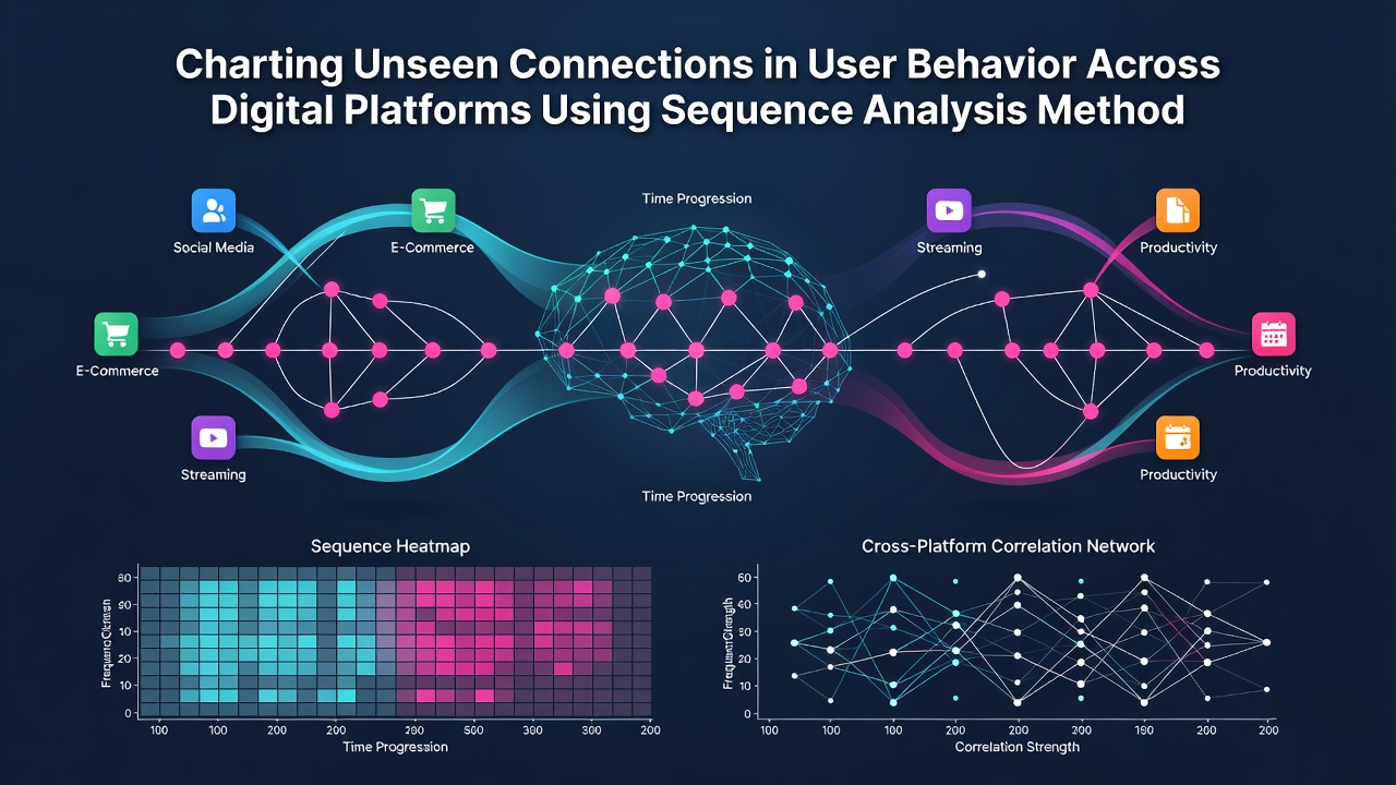 Detailed chart displaying clustered user sequence patterns with color-coded transitions between platforms and time-based annotations